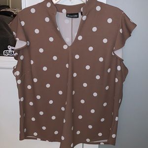 NWT New York & Company Tan Polka Dot Blouse